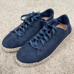 Toms Espadrille Sneakers Women 7.5 Navy Blue Canvas Jute Lace-up Resort Vacation